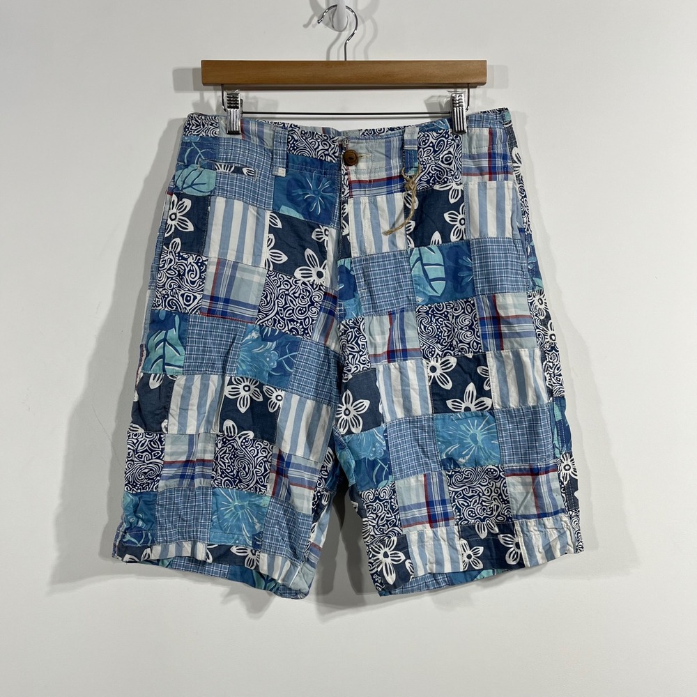 Plugg Madras Y2K Preppy Patchwork Plaid Cotton Shorts Mens 32 Summer Coastal